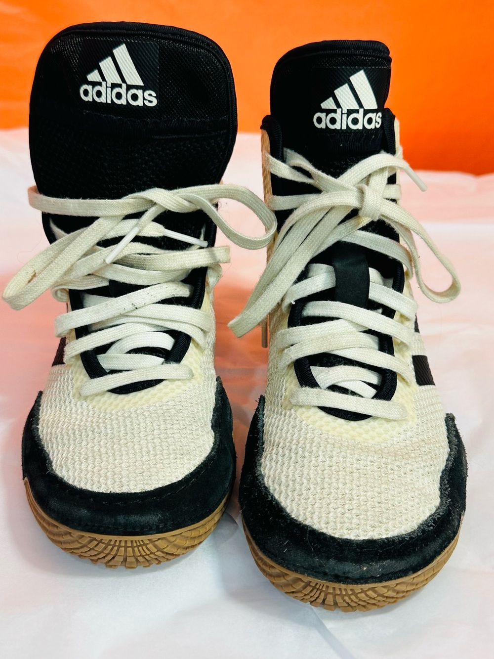 adidas Kids Black and White High-Top Sneakers with Gum Sole